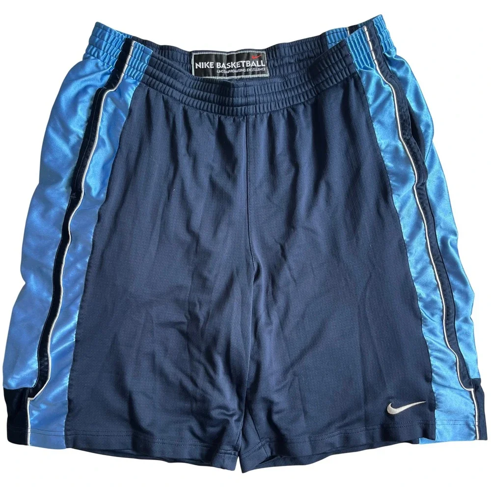 Nike Basketball Shorts Mens XL Navy Blue Light Blue‎ Mesh Striped Y2K Athletic